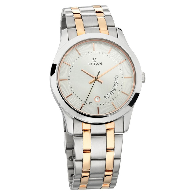 Titan Quartz Analog with Date Silver Dial Stainless Steel Strap Watch for Men