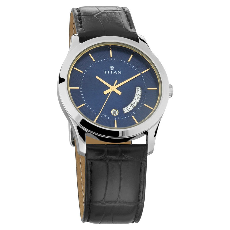 Titan Blue Dial Analog with Date Leather Strap watch for Men