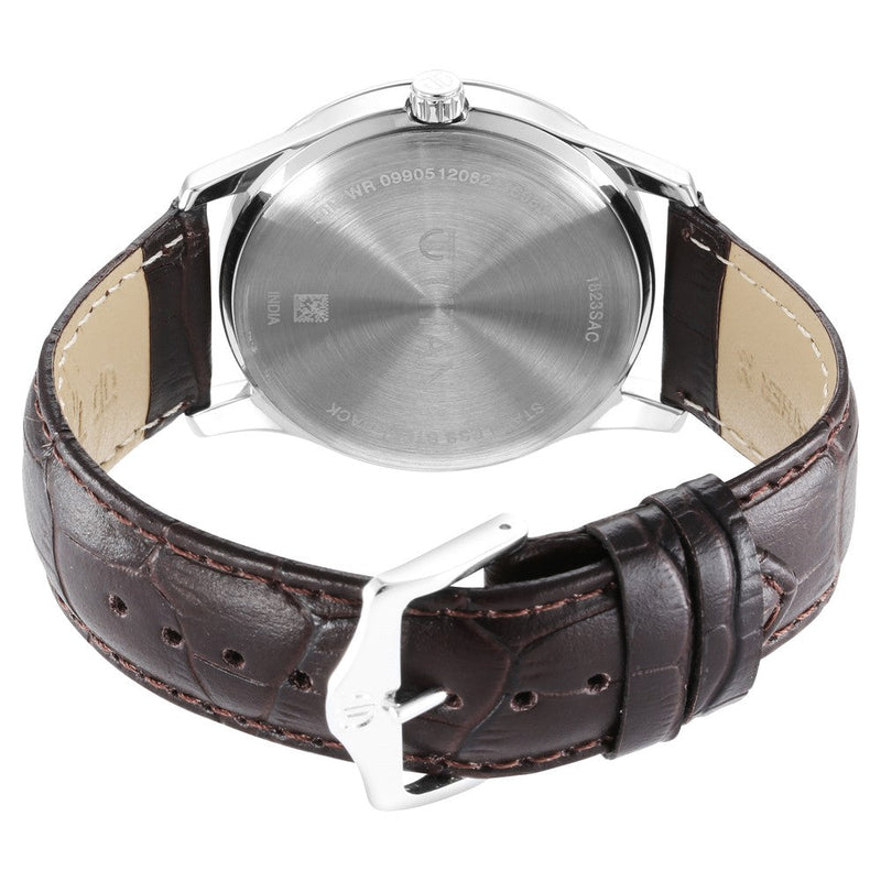 Titan Trendsetters Silver White Dial Analog Leather Strap watch for Men