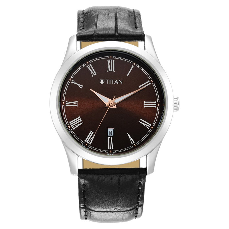 Titan Quartz Analog Dark Brown Dial Leather Strap Watch for Men