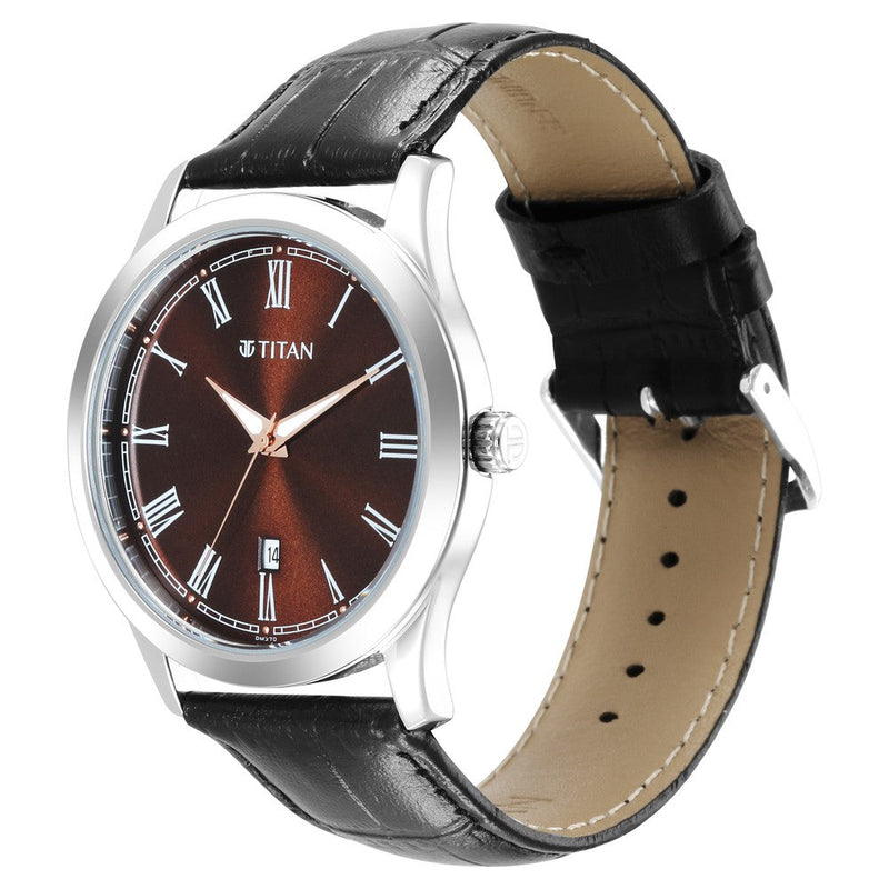 Titan Quartz Analog Dark Brown Dial Leather Strap Watch for Men