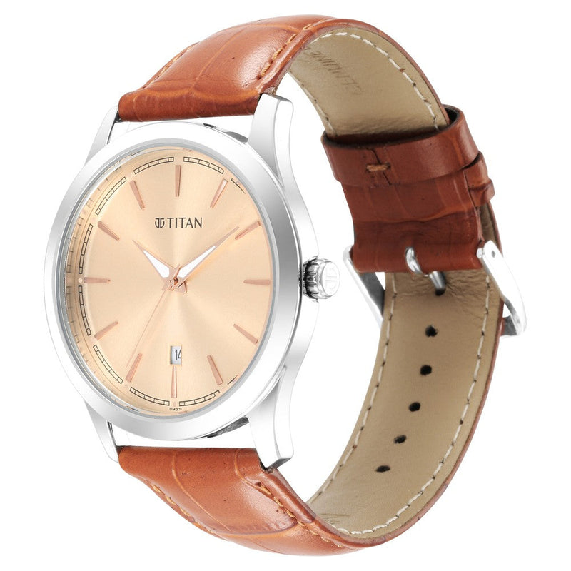 Titan Trendsetters Light Rose Gold Dial Analog Leather Strap watch for Men