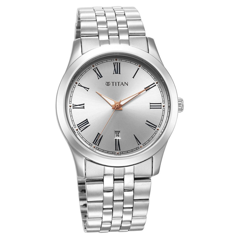 Titan Urban Analog Silver White Dial Metal Strap Watch for Men