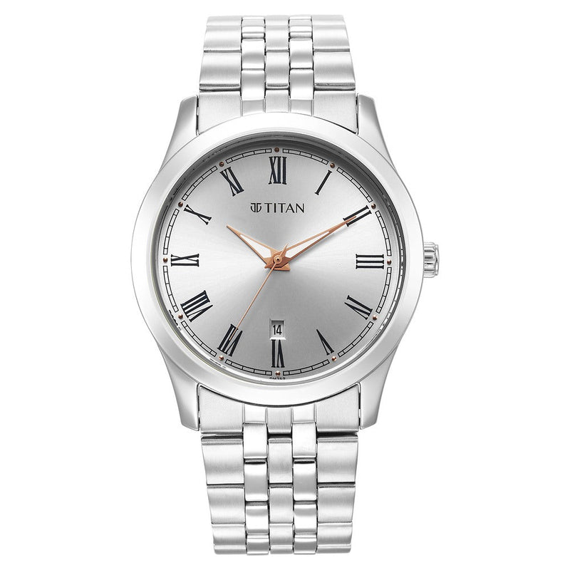 Titan Urban Analog Silver White Dial Metal Strap Watch for Men