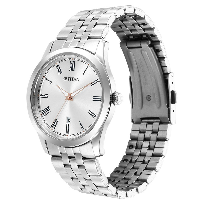 Titan Urban Analog Silver White Dial Metal Strap Watch for Men