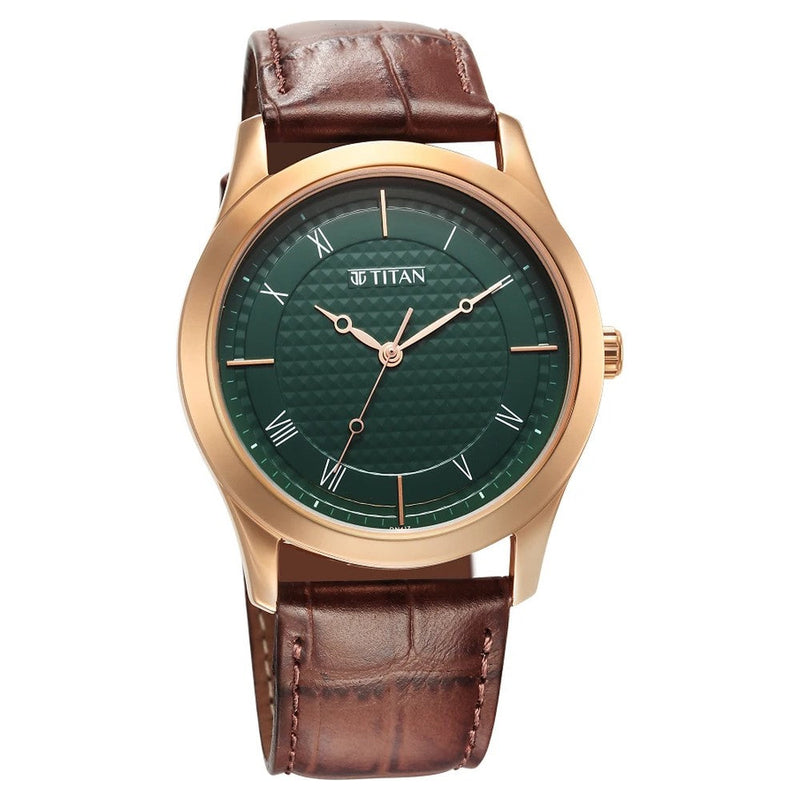 Titan Karishma Green Dial Analog Leather Strap Watch for Men