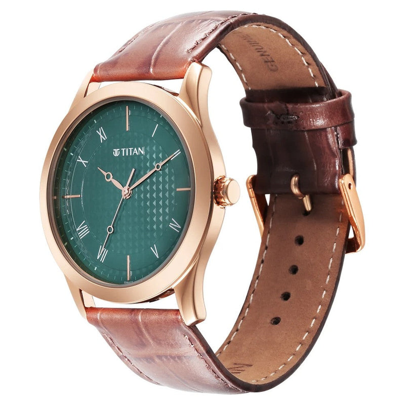 Titan Karishma Green Dial Analog Leather Strap Watch for Men