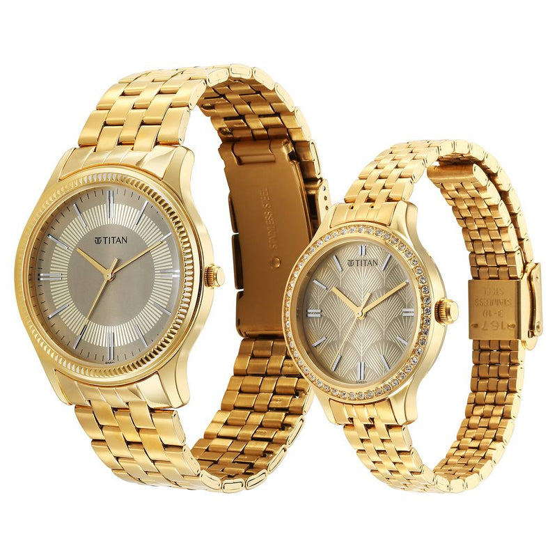 Titan Karishma Bandhan Off White Dial Analog Stainless Steel Strap watch for Couple