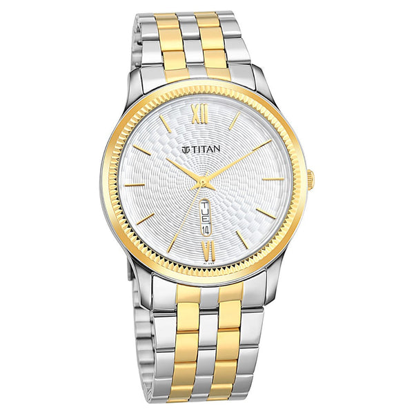 Titan Metal White Dial Analog with Day and Date Metal Strap watch for Men