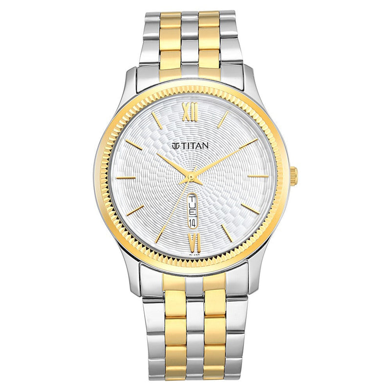 Titan Metal White Dial Analog with Day and Date Metal Strap watch for Men