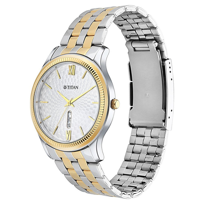 Titan Metal White Dial Analog with Day and Date Metal Strap watch for Men