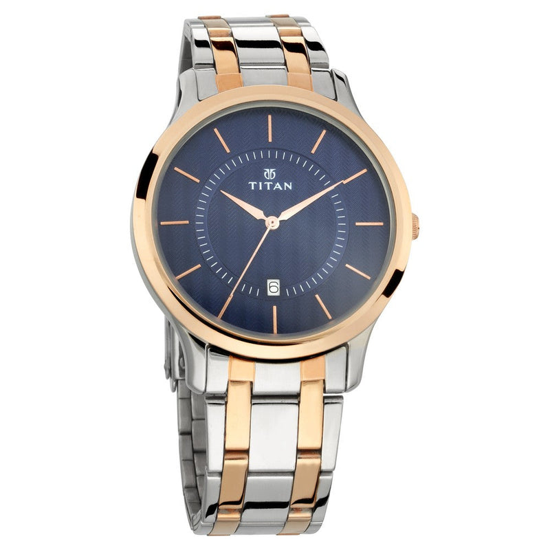 Titan Quartz Analog with Date Blue Dial Stainless Steel Strap Watch for Men