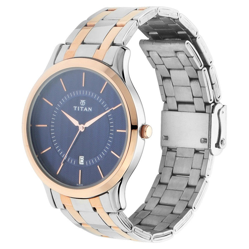 Titan Quartz Analog with Date Blue Dial Stainless Steel Strap Watch for Men