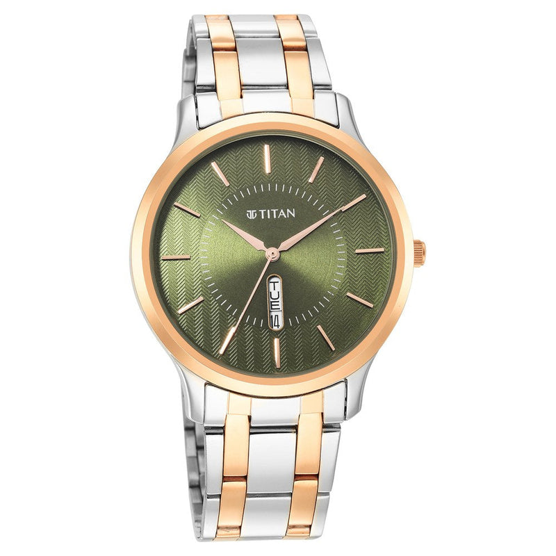 Titan Quartz Analog Green Dial Stainless Steel Strap Watch for Men