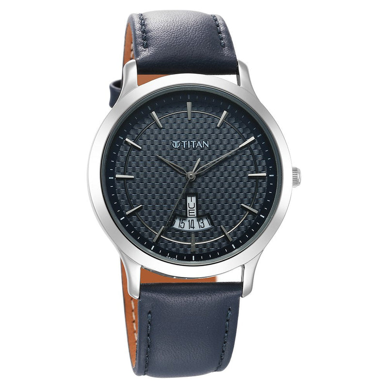 Titan Karishma Quartz Analog Blue Dial Leather Strap Watch for Men