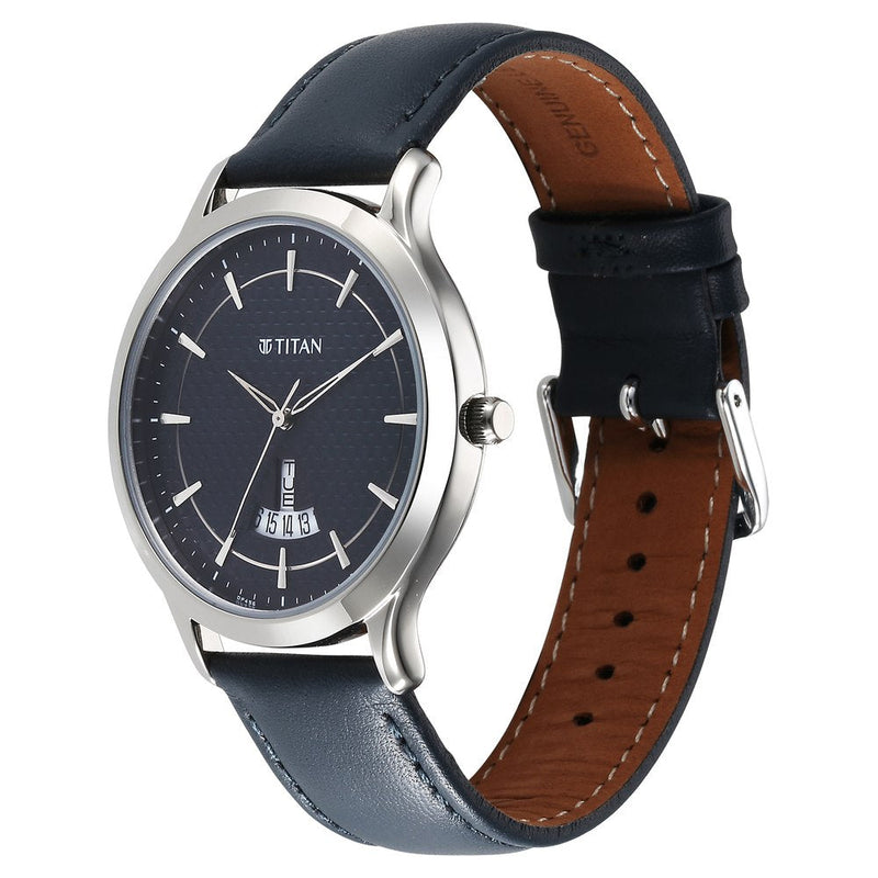 Titan Karishma Quartz Analog Blue Dial Leather Strap Watch for Men