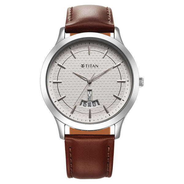 Titan Karishma Quartz Analog Silver Dial Leather Strap Watch for Men