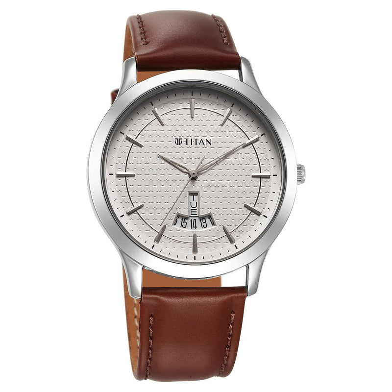 Titan Karishma Quartz Analog Silver Dial Leather Strap Watch for Men