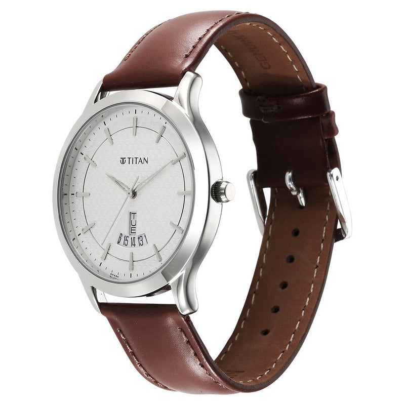 Titan Karishma Quartz Analog Silver Dial Leather Strap Watch for Men