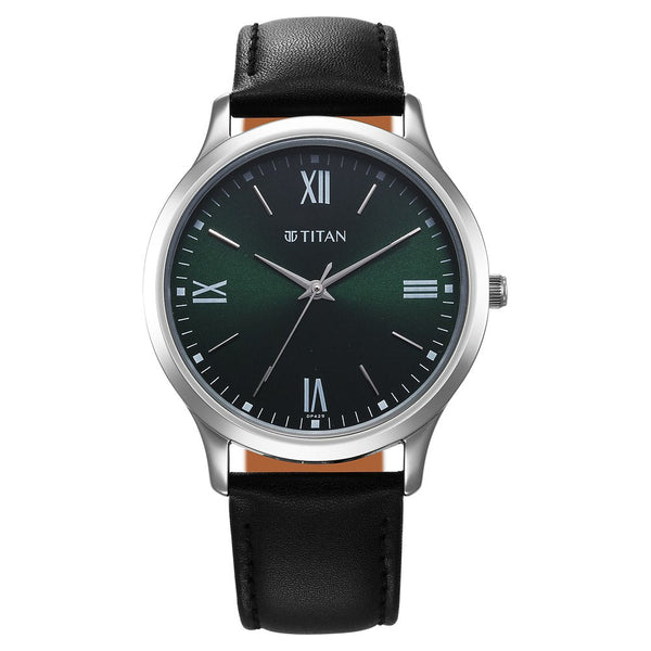 Titan Karishma Quartz Analog Green Dial Leather Strap Watch for Men