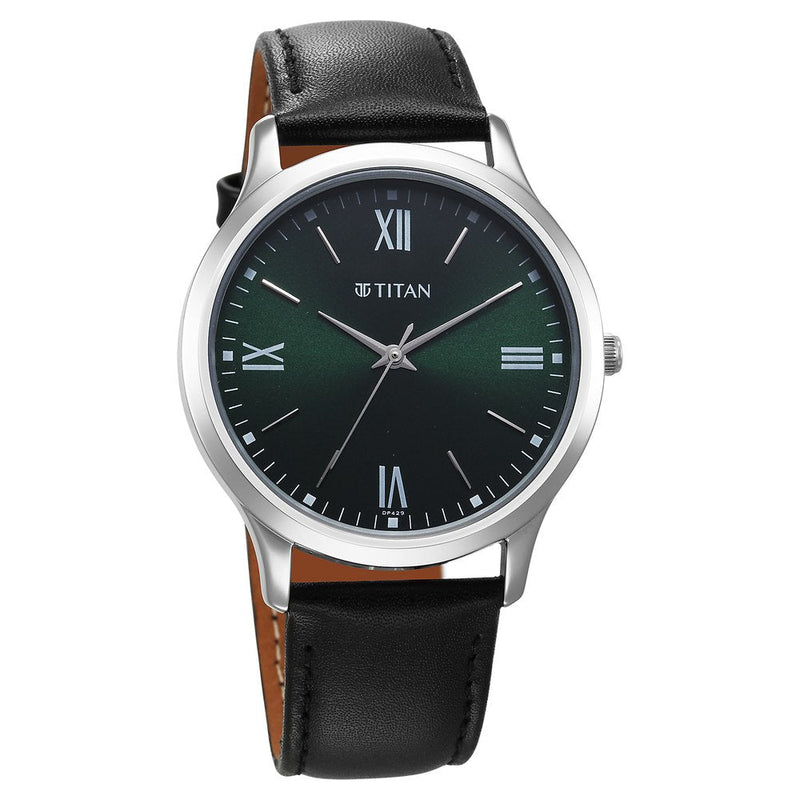 Titan Karishma Quartz Analog Green Dial Leather Strap Watch for Men