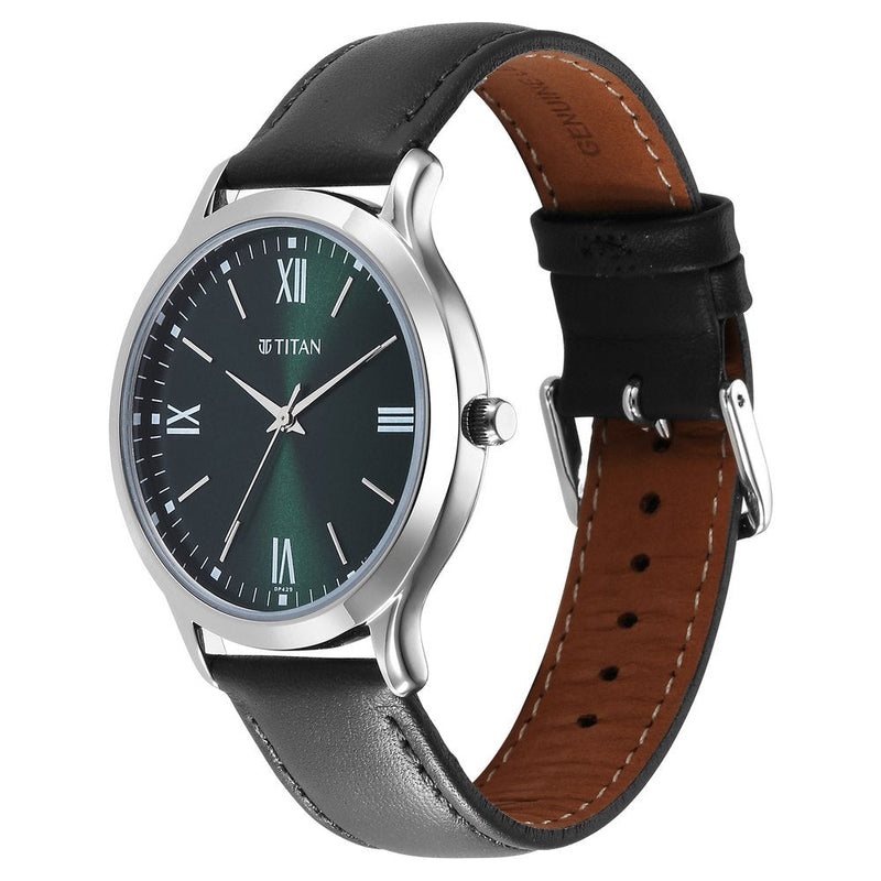 Titan Karishma Quartz Analog Green Dial Leather Strap Watch for Men