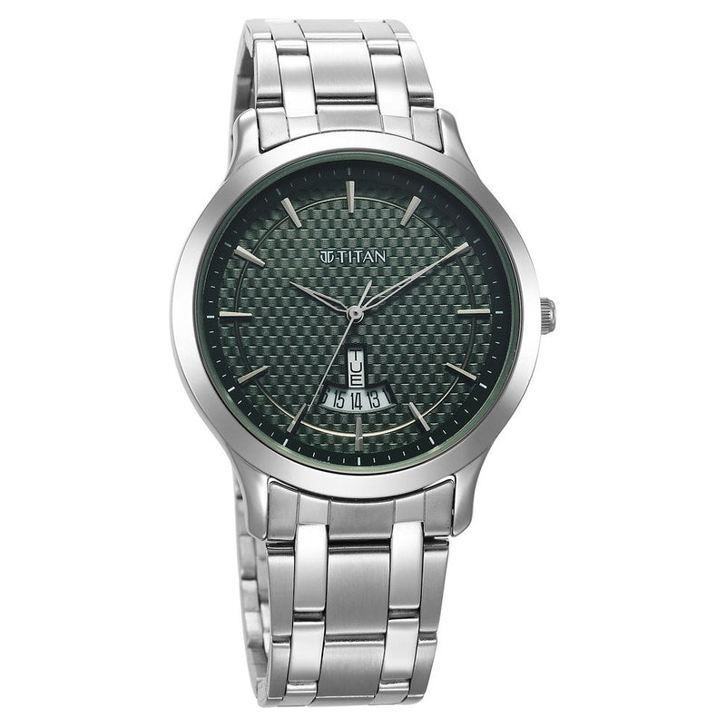 Titan Karishma Quartz Analog Green Dial Stainless Steel Strap Watch for Men