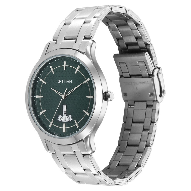 Titan Karishma Quartz Analog Green Dial Stainless Steel Strap Watch for Men