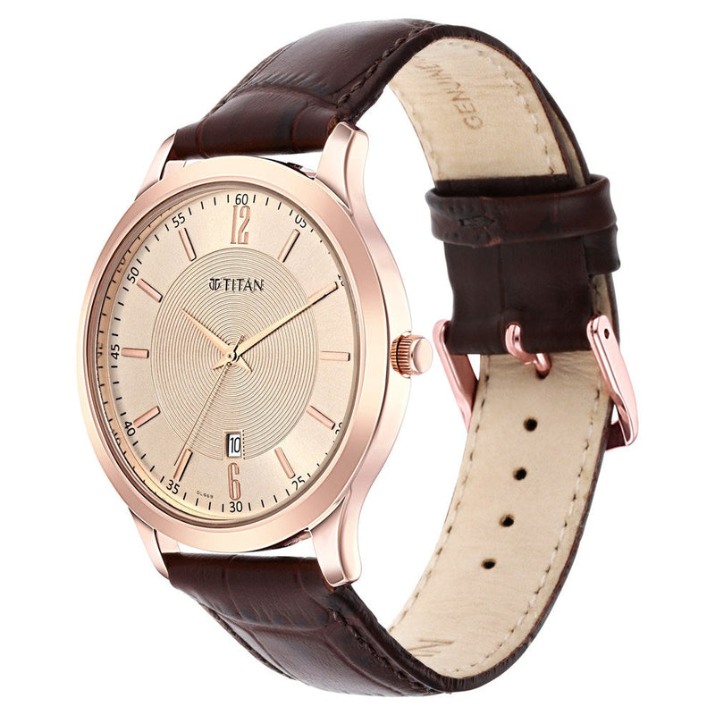 Titan Rose Gold Dial Analog with Date Leather Strap watch for Men