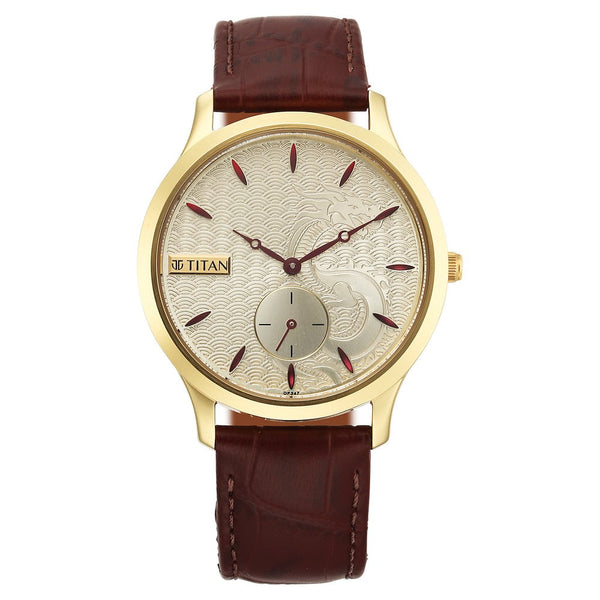 Titan Tet Light Champange Dial Analog Leather Strap Watch for Men