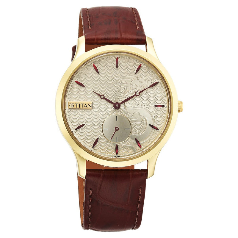 Titan Tet Light Champange Dial Analog Leather Strap Watch for Men