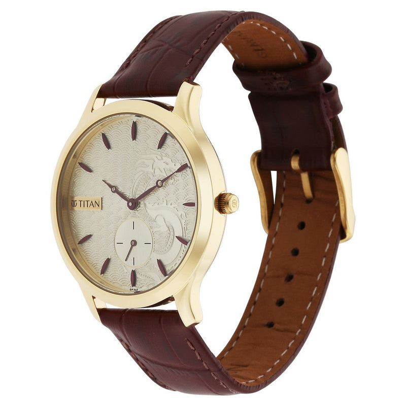 Titan Tet Light Champange Dial Analog Leather Strap Watch for Men