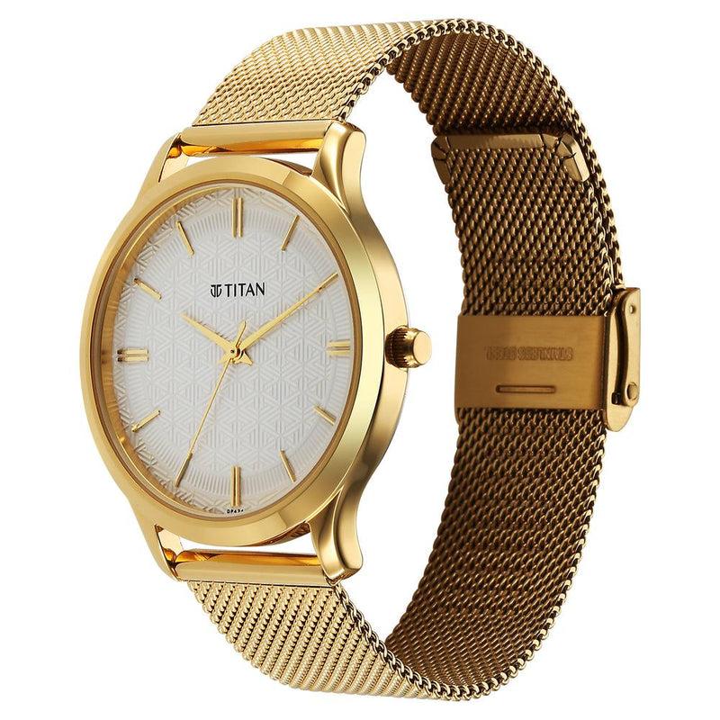 Titan Karishma Quartz Analog White Dial Stainless Steel Strap Watch for Men