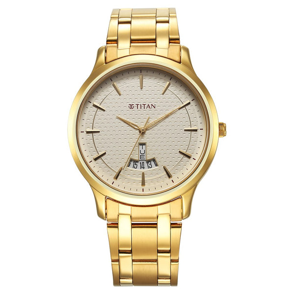 Titan Karishma Quartz Analog Champagne Dial Stainless Steel Strap Watch for Men