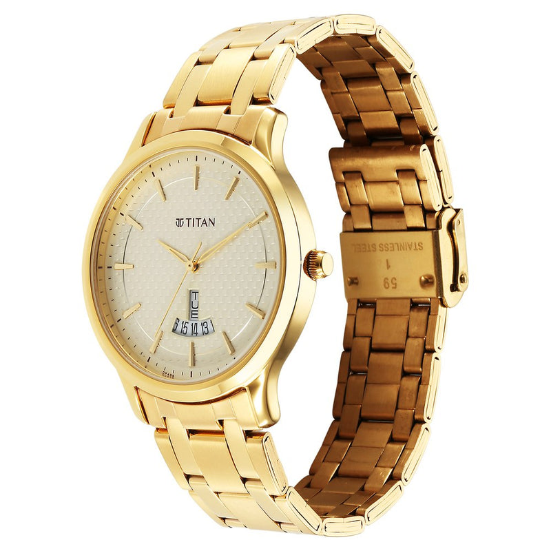 Titan Karishma Quartz Analog Champagne Dial Stainless Steel Strap Watch for Men