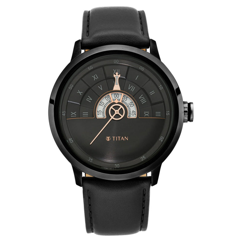 Titan Grandmaster Black Dial Quartz Analog Leather Strap Watch for Men