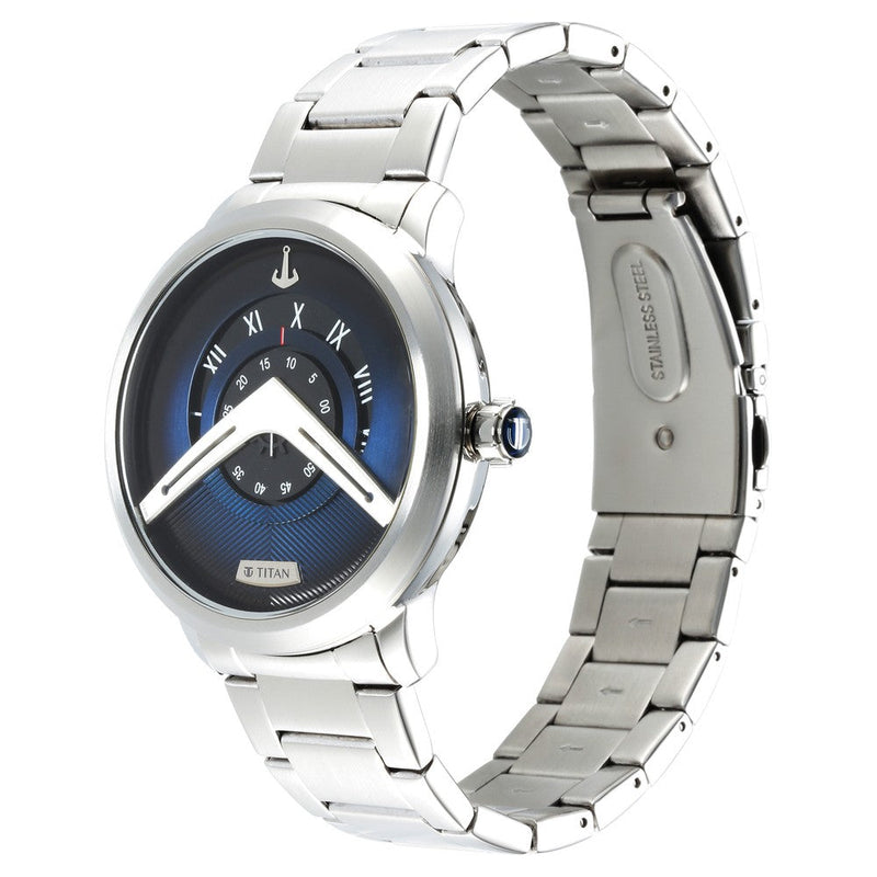 Titan Quartz Analog Blue Dial Stainless Steel Strap Watch for Men