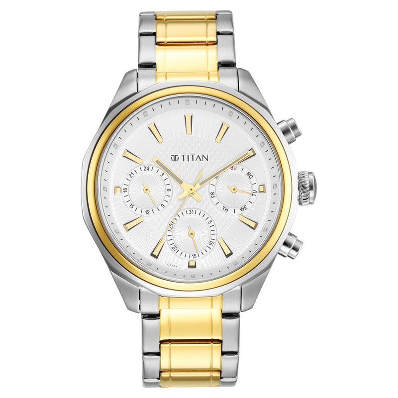 Titan Quartz Multifunction Silver Dial Stainless Steel Strap Watch for Men