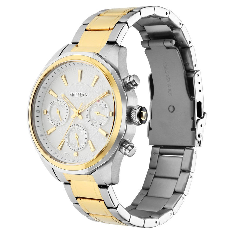 Titan Quartz Multifunction Silver Dial Stainless Steel Strap Watch for Men