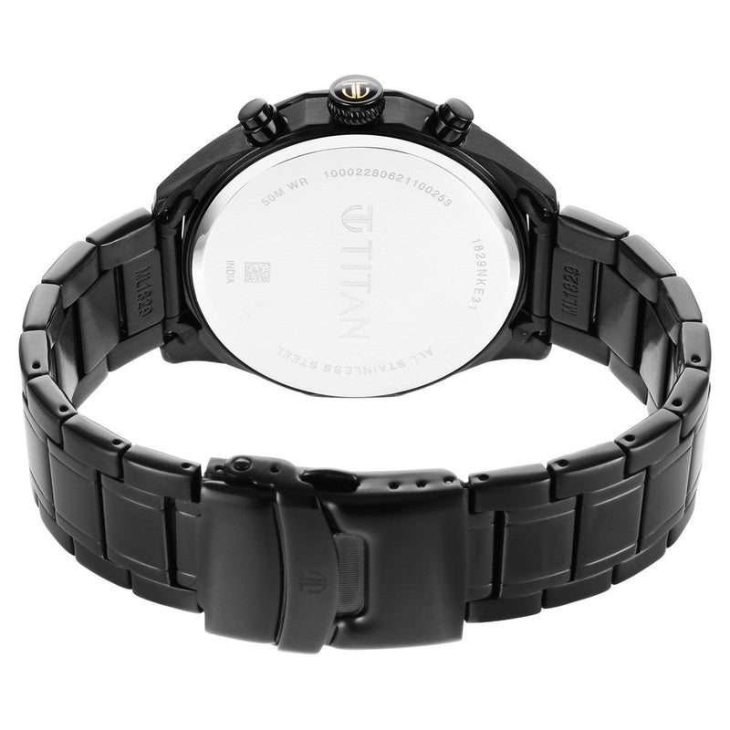 Titan Quartz Multifunction Black Dial Stainless Steel Strap Watch for Men