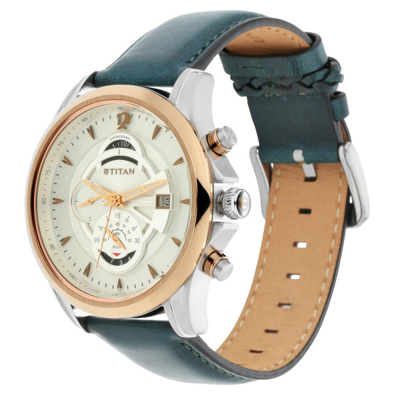 Titan Maritime White Dial Chronograph Leather Strap Watch for Men