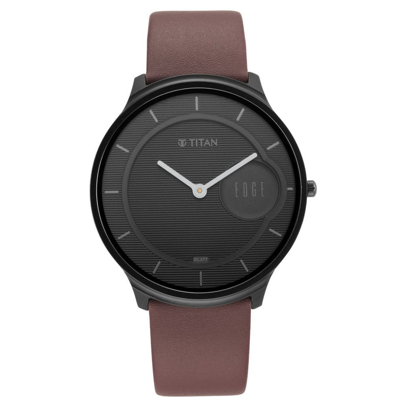 Titan Edge Baseline Black Dial Analog Leather Strap watch for Men