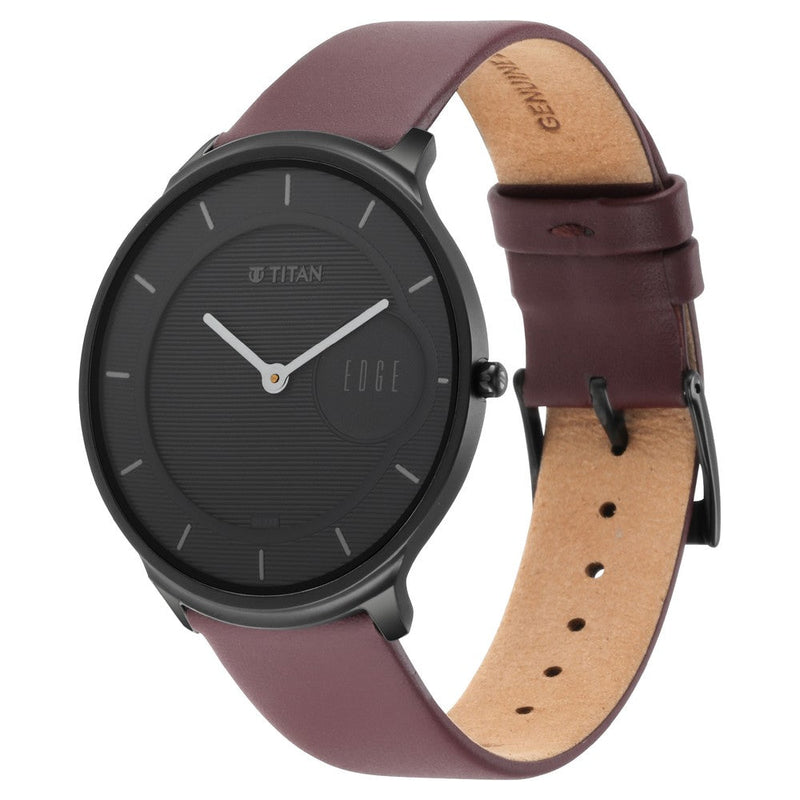 Titan Edge Baseline Black Dial Analog Leather Strap watch for Men