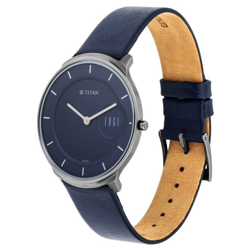 Titan Quartz Analog Blue Dial Leather Strap Watch for Men