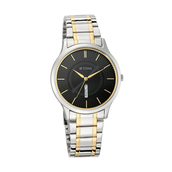 Titan Quartz Analog with Day and Date Black Dial Metal Strap Watch for Men