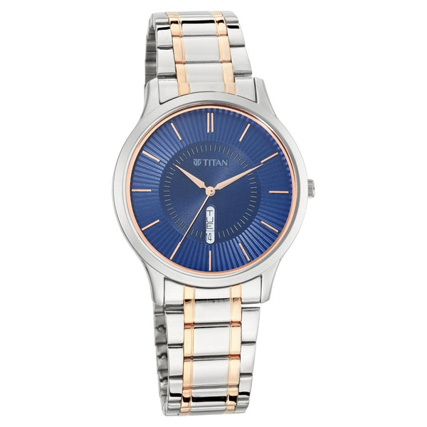 Titan Lagan Blue Dial Analog Day and Date Metal Strap for Men