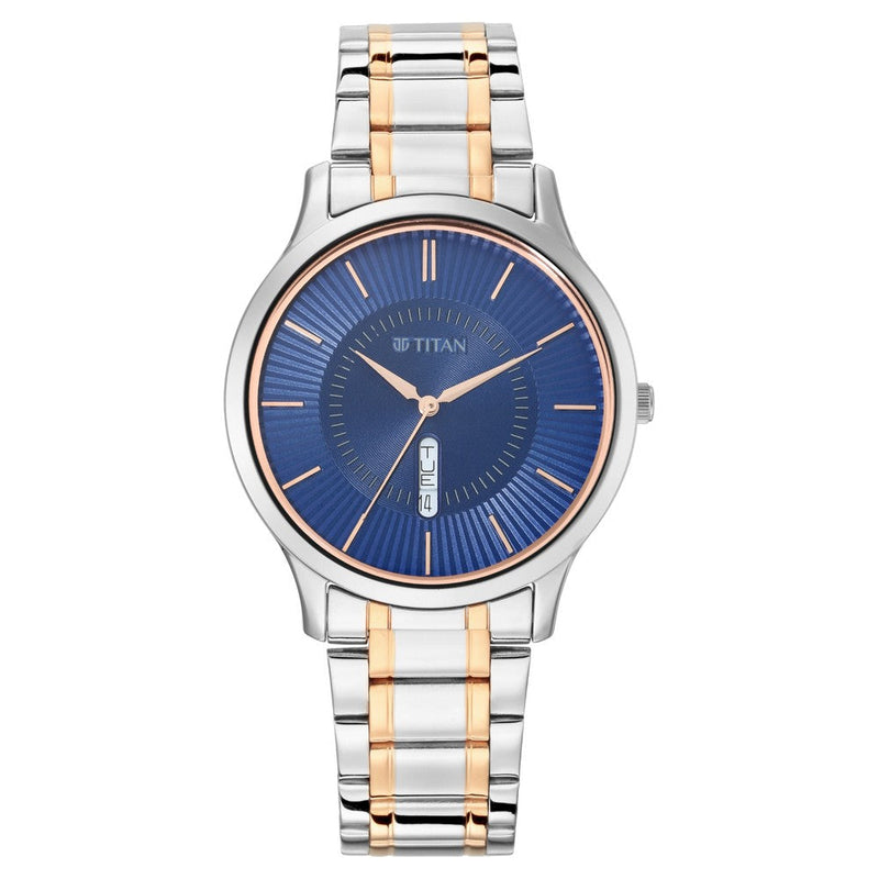 Titan Lagan Blue Dial Analog Day and Date Metal Strap for Men