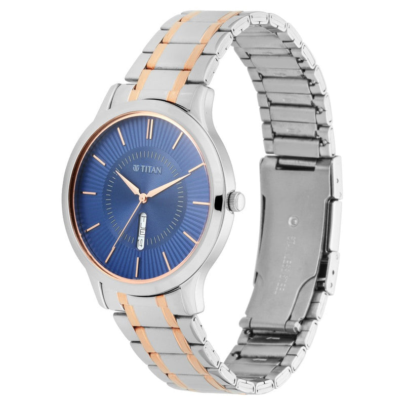 Titan Lagan Blue Dial Analog Day and Date Metal Strap for Men