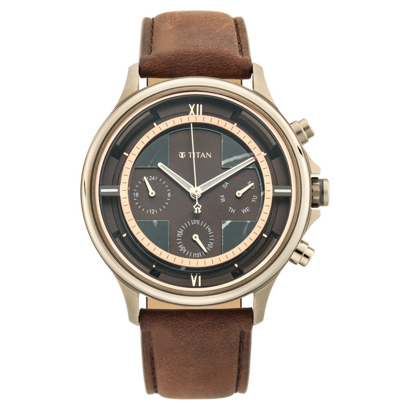 Titan Grandmaster Brown Dial Multi Leather Strap watch for Men