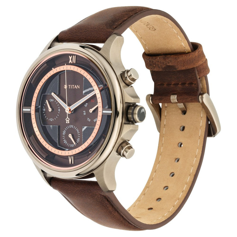 Titan Grandmaster Brown Dial Multi Leather Strap watch for Men